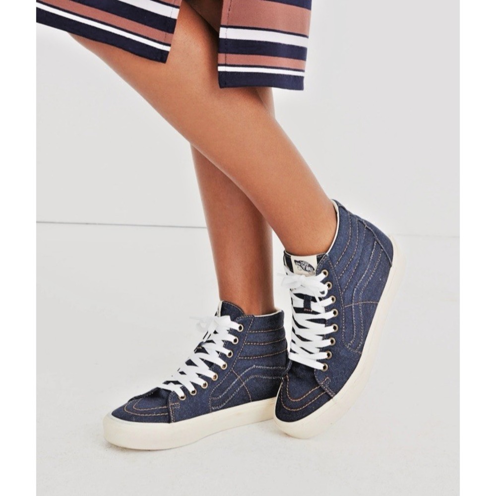 Vans Sk8-Hi Sneakers Womens 7 Blue Denim‎ High Top Skater Retro Streetwear